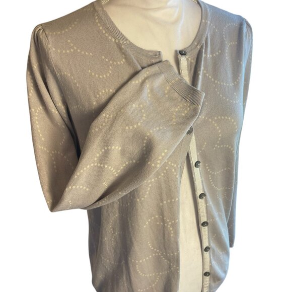 Boden Womens Knit Cardigan Sweater Sz 10 Taupe Abstract Long Sleeve Casual Work - Picture 4 of 14